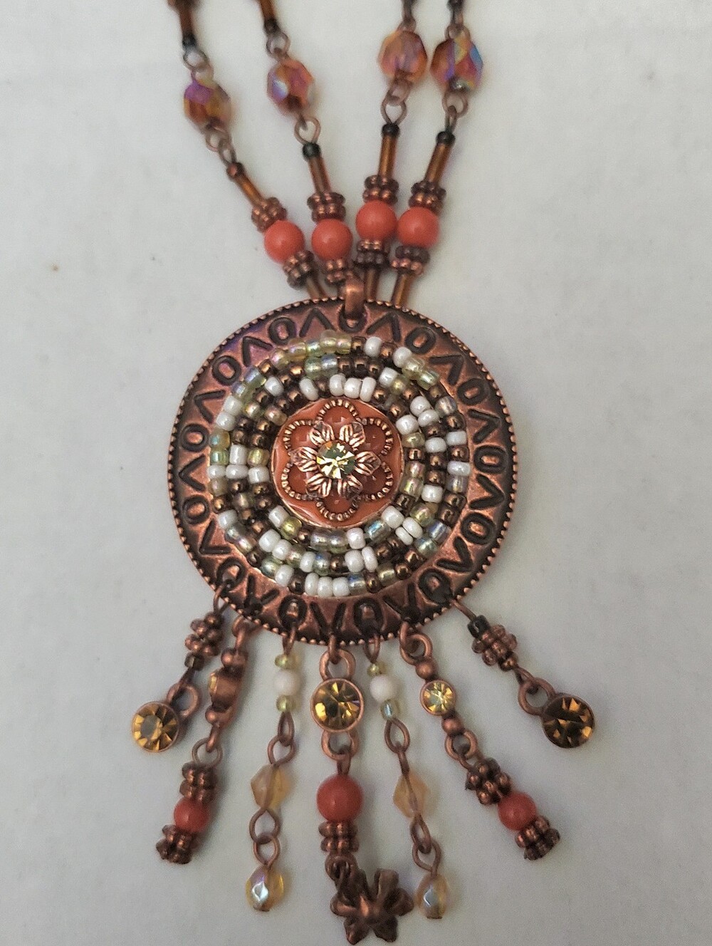 Avon 2003 Earthtone Fringe Necklace*Crystal & Rhinestone Dangles*New Old Stock